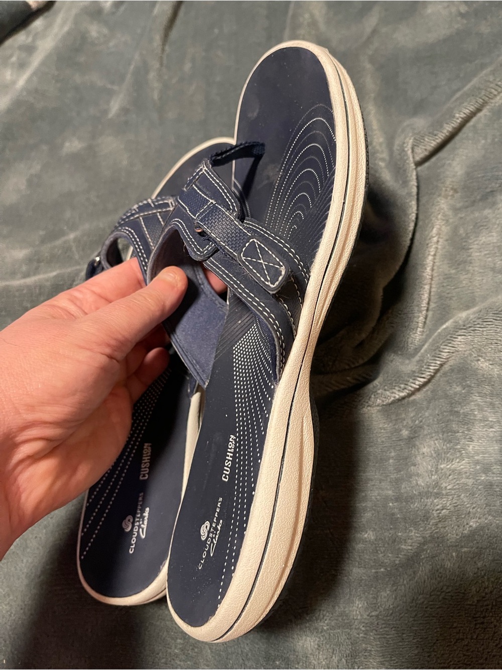 Clarks Cloudsteppers Navy Blue Flip Flop Sandals Womens Sz 11 Comfor Thong Strap - Picture 3 of 6